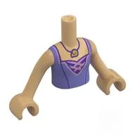 Minidoll Torso Girl with Medium Lavender Dress, Lavender Laces, Necklace with Snail Necklace print, Warm Tan Arms and Hands