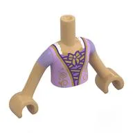 Minidoll Torso Girl with Lavender/Pink Dress, Gold Decorations, Laces print, Warm Tan Arms and Hands