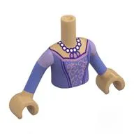 Minidoll Torso Girl with Medium Lavender Dress, Lavender Decorations, Pearl Necklace, Sea Shell Pendant print, Warm Tan Arms and Hands