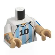 Torso, Dual Molded Arms with White/Bright Light Blue Football Shirt, Black '10' 'MESSI', Blue Band on Arm, Tattoo Print, White Sleeves Pattern, Warm Tan Arms and Hands