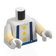 Torso, Dual Molded Arms with Dark Blue Suspenders, Yellow Buttons, Blue Belt Print, White Sleeves Pattern, Tan Arms, White Hands