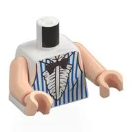 Torso, Dress, Blue Stripes, Black Bowtie, White Ruffles print, Light Nougat Arms and Hands