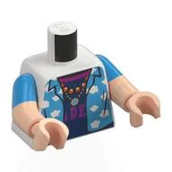 Torso, Dual Molded Arms with Dark Azure Shirt, White Clouds, Dark Blue Shirt, Magenta Collar, Letters, Necklace print, Dark Azure Sleeves Pattern, Light Nougat Arms and Hands
