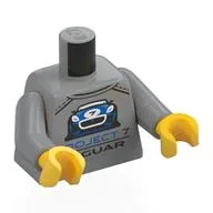 Torso, Blue Car, 'PROJECT 7 JAGUAR' print, Light Bluish Gray Arms, Yellow Hands