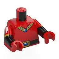 Torso, Dual Molded Arms with Black Belt, Gold Belt Buckle, Necklace with Blue Jewel, White Stripes on Arms Print, Red Sleeves Pattern, Black Arms, Red Hands