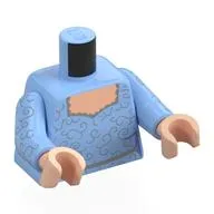 Torso, Silver Decorations Print, Bright Light Blue Arms, Light Nougat Hands