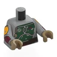 Torso Armor, Dark Green Panels, Dark Brown Belt, Braids print (Boba Fett), Light Bluish Gray Arms with Dark Red Panels Print and Hands