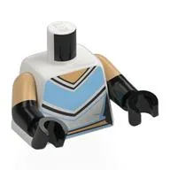 Torso, Dual Molded Arms with Shirt, Medium Azure/Black V-Shaped Stripes Print, Warm Tan Sleeves Pattern, Black Arms and Hands
