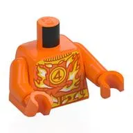 Torso, Yellow Flames, Belt, '4' in Yellow Circle Print, Orange Arms, Orange Hands