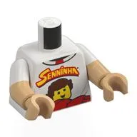 Torso, Dual Molded Arms with Red/Yellow 'SENNINHA', Minifig Print, White Sleeves Pattern, Warm Tan Arms and Hands