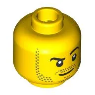 Minifig Head, Beard Stubble, Raised Eyebrow, White Pupils Print, Stubble Goatee