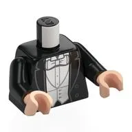 Torso, Suit, Jacket, White Vest, Shirt, Bow Tie print, Black Arms, Light Nougat Hands