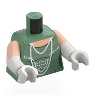 Torso, Dual Molded Arms with Dress, Dark Green Creases, Sand Blue Decorations, White Pearl Necklace Print, Light Nougat Sleeves Pattern, White Arms and Hands