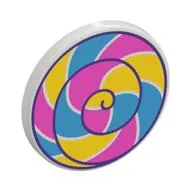 Road Sign Clip-on 2 x 2 Round with Dark Azure/Dark Pink/Yellow Spiral Lollypop Print