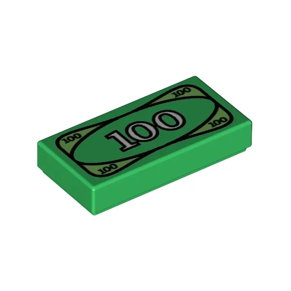 Tile 1 x 2 with '100' Banknote Print
