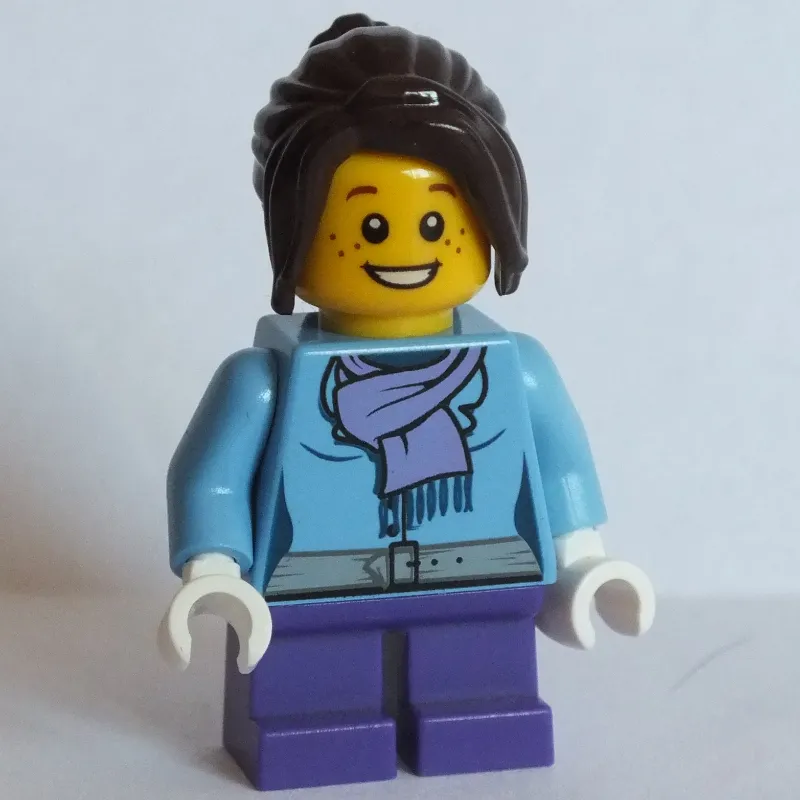 Girl, Medium Blue Jacket with Medium Lavender Scarf, Short Dark Purple Legs