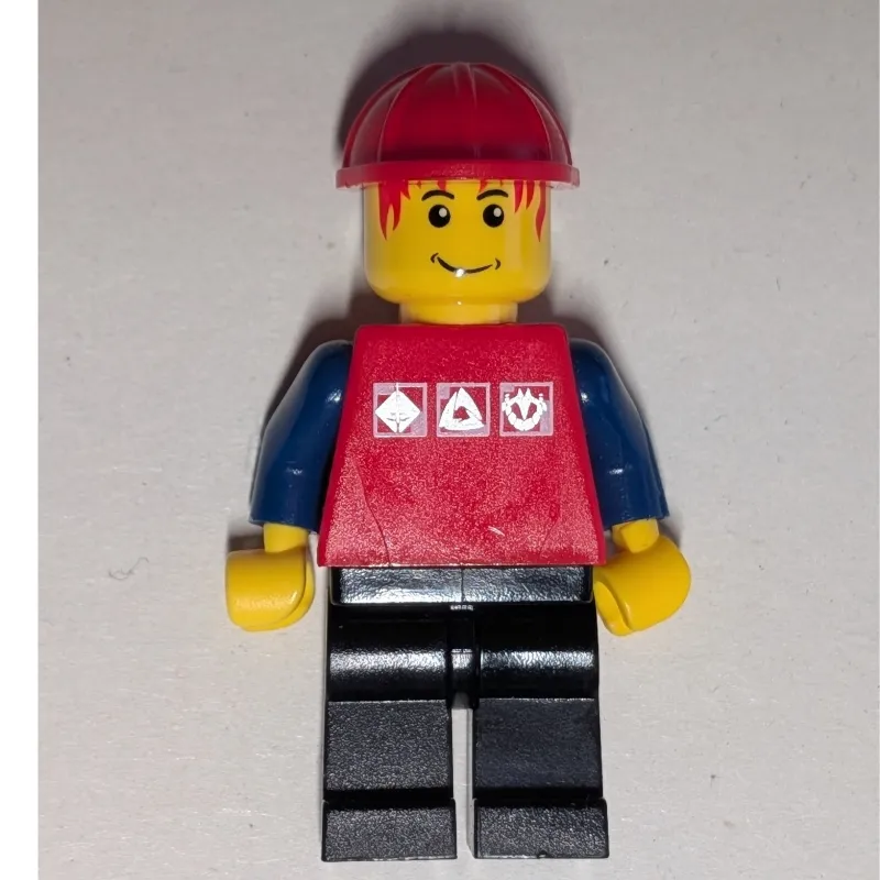 Man, Red Shirt with Dark Blue Arms, Red Hard Hat
