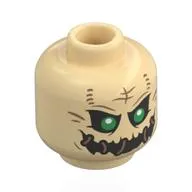 Minifig Head Scarecrow, Green Eyes, Black Eyeholes, Black Mouth with Brown Stitches