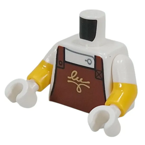 Torso, Dual Molded Arms, Reddish Brown Apron, Gold Scribbling Print, White Sleeves Pattern, Yellow Arms, White Hands