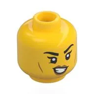 Minifig Head, Black Eyebrows, Eyelashes, Peach Lips, Cheek Lines, Crooked Smile, Teeth / Open Mouth Scared