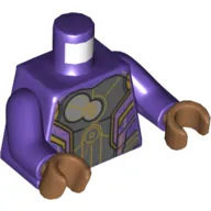 Torso Armor, Dark Bluish Gray Panels, Gold Trim, Light Bluish Gray Circles Print, Dark Purple Arms, Medium Nougat Hands