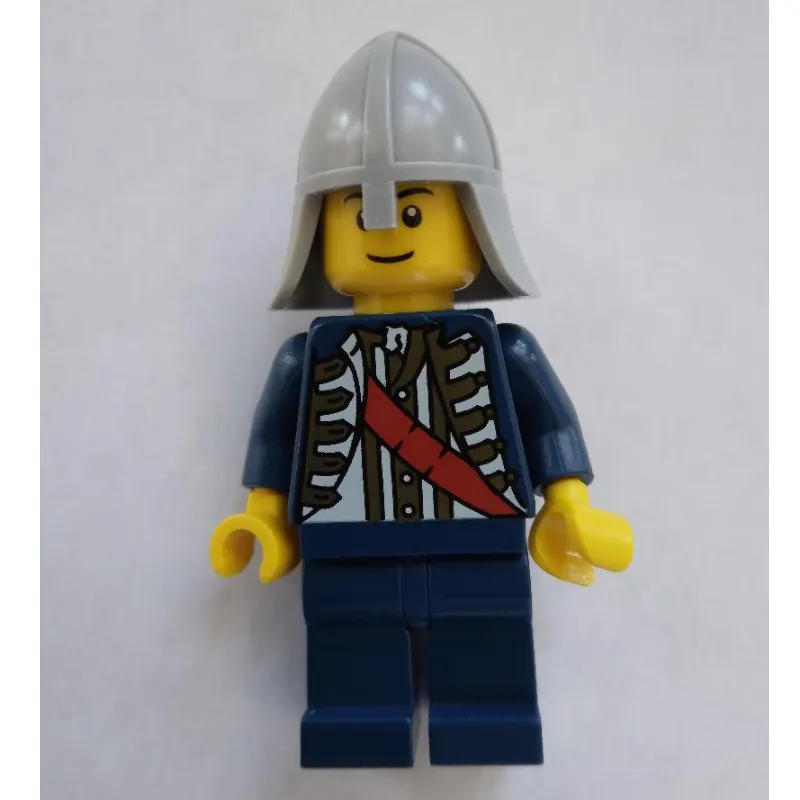 Knight, Dark Blue Jacket with Sash, Light Bluish Gray Helmet, Black Eyebrows