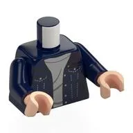 Torso Denim Jacket, Pockets, Light Bluish Grey Creased Shirt Print, Dark Blue Arms, Light Nougat Hands