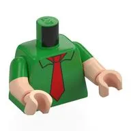 Torso, Dual Molded Arms, Shirt, Red Tie Print, Bright Green Sleeves Pattern, Light Nougat Arms and Hands