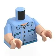Torso, Dual Molded Arms, Shirt, Buttons, Pockets, Dark Turquoise Trim Print, Bright Light Blue Sleeves Pattern, Light Nougat Arms and Hands