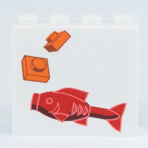 Brick 1 x 4 x 3 with Red Fish, Orange Plates Print