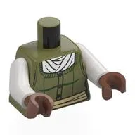 Torso, Olive Green Sweater, Dark Green Lines, Tan Belt, White Scarf Print, White Arms, Medium Brown Hands