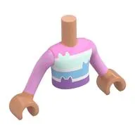 Minidoll Torso Boy with Bright Pink/White/Medium Blue/Lavender Top, Kitten Ears Print, Bright Pink Arms and Nougat Hands