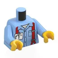 Torso Shirt, Red Suspenders, White ID Badge Print, Bright Light Blue Arms, Yellow Hands