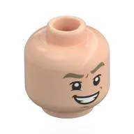 Minifig Head Captain James T. Kirk, Dark Tan Eyebrows, Crooked Smile, Raised Eyebrow / Angry Grin