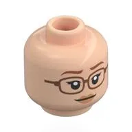 Minifig Head Nami, Dark Orange Eyebrows, Metal Pink Glasses, Peach Lips, Neutral Smile / Worried