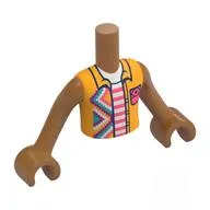Minidoll Torso Boy with Bright Light Orange Shirt, Dark Purple/Dark Turquoise/White/Coral Decorations, White/Coral Shirt Print, Medium Nougat Arms and Hands