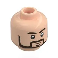 Minifig Head William T. Riker, Reddish Brown Eyebrows, Beard, Moustache, Open Mouth Smile / Neutral