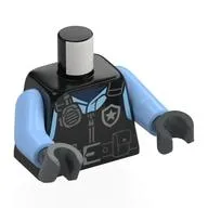 Torso Police Vest, Utility Belt, Silver Police Badge, Radio Print, Bright Light Blue Arms, Dark Bluish Gray Hands