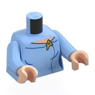 Torso, Star Fleet Uniform, Gold Badge, Light Nougat Neck Print, Bright Light Blue Arms, Light Nougat Hands