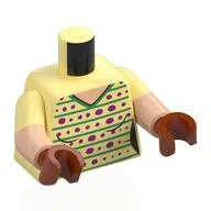 Torso, Dual Molded Arms, V-Neck, Green Stripes, Magenta Dots Print, Bright Light Yellow Sleeves Pattern, Light Nougat Arms, Dark Orange Hands