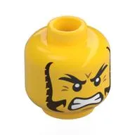 Minifig Head, Black Eyebrows, Dark Brown Sideburns, Wrinkles, Scared / Angry