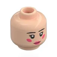 Minifig Head Miss Goldenweek, Black Eyebrows, Coral Lips, Cheeks, Smile / Angry Snarl