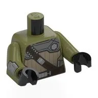 Torso Armor with Dark Tan Panel, Dark Brown Shoulder Strap Print, Olive Green Arms, Black Hands