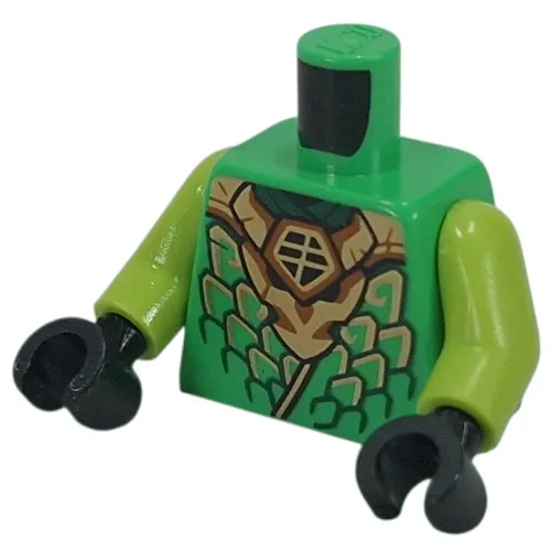 Torso, Ninja Robe, Gold/Dark Green Scales, Gold Dragon Print, Lime Arms, Black Hands