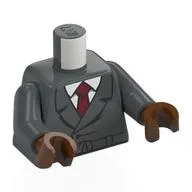 Torso, Coat, White Shirt, Dark Red Tie Print, Dark Bluish Gray Arms, Reddish Brown Hands
