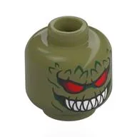 Minifig Head Killer Croc, Dark Green Scales, Red Eyes, Wide Mouth, Sharp White Teeth
