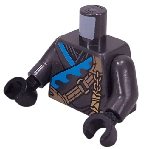 Torso, Ninja Robes, Medium Azure Trim, Dark Tan Strap, Gold Chain Print, Pearl Titanium Arms, Black Hands
