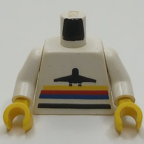 Torso Airplane Logo with Stripes Print, White Arms, Yellow Hands