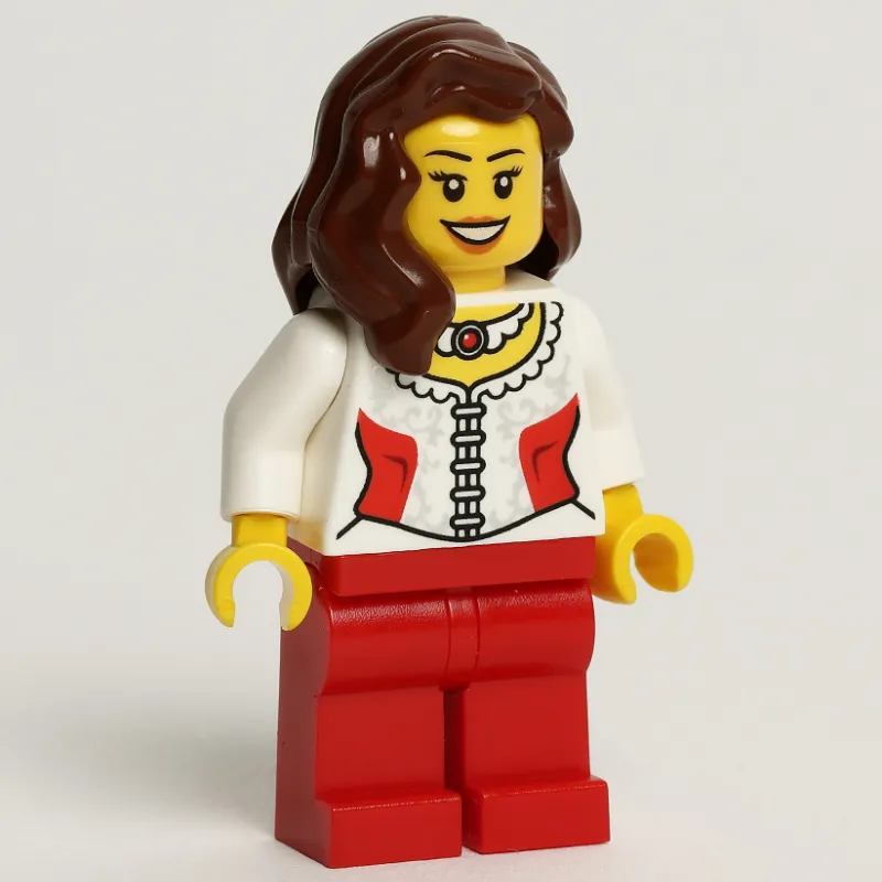 Woman, White Corset with Red Sides, Necklace, Red Legs