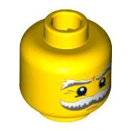 Minifig Head Pilot, Moustache and Eyebrows White and Gray Bushy, White Pupils and Crow's Feet Print